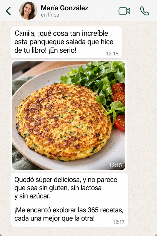 Mensaje de WhatsApp de María González con la foto de su panqueque salado