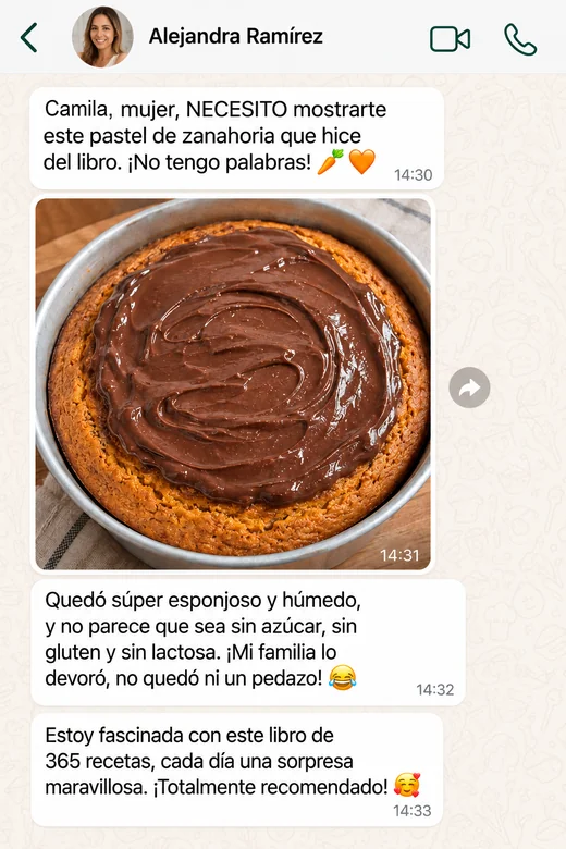 Mensaje de WhatsApp de Alejandra Ramírez con la foto de su pastel de zanahoria